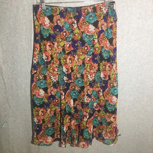 Womens Cato Skirt Floral Midi Length Artsy Art to Wear Colorful Fairy Whimsical